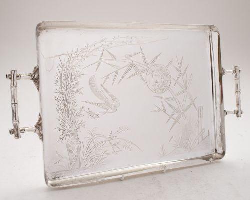 Gorgeous Victorian Silver Plated Tray in Japanese Style - circa 1890