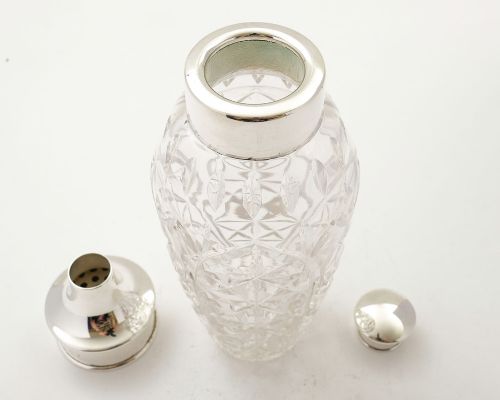 Nice Silver Plated/ Cut Glass Art Deco Cocktail Shaker - Circa 1930