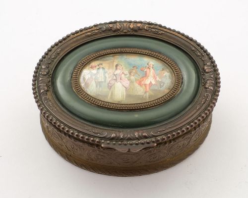 Pretty French Oval Brass Jewellery Box - circa 1900