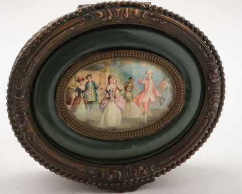 Pretty French Oval Brass Jewellery Box - circa 1900