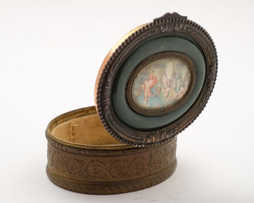 Pretty French Oval Brass Jewellery Box - circa 1900