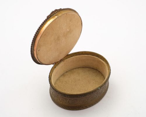 Pretty French Oval Brass Jewellery Box - circa 1900