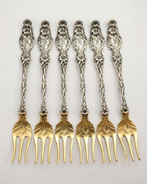 Pretty Set of 6 American Silver Dessert Forks - 1907