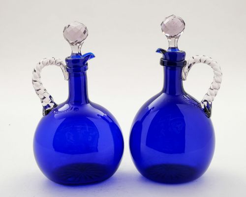 Beautiful Pair Victorian Cobalt Blue Decanters - circa 1880