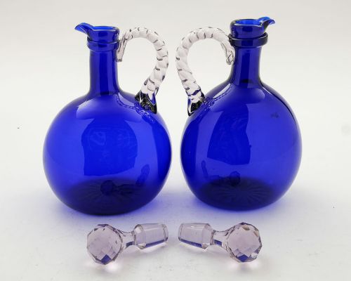 Beautiful Pair Victorian Cobalt Blue Decanters - circa 1880