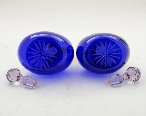 Beautiful Pair Victorian Cobalt Blue Decanters - circa 1880