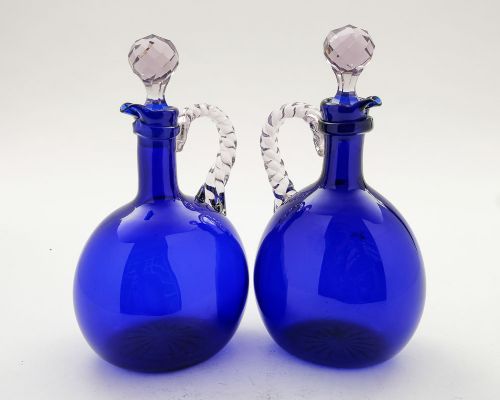 Beautiful Pair Victorian Cobalt Blue Decanters - circa 1880