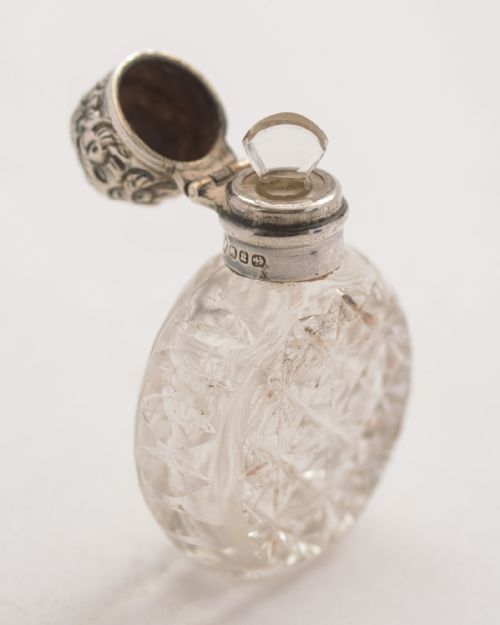 Pretty Victorian Cut Glass Silver Topped Scent Bottle - Birmingham 1894