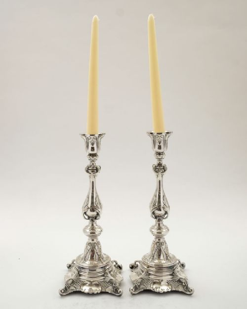 Elegant Pair Large Silver Plated Polish Candlesticks - circa 1880