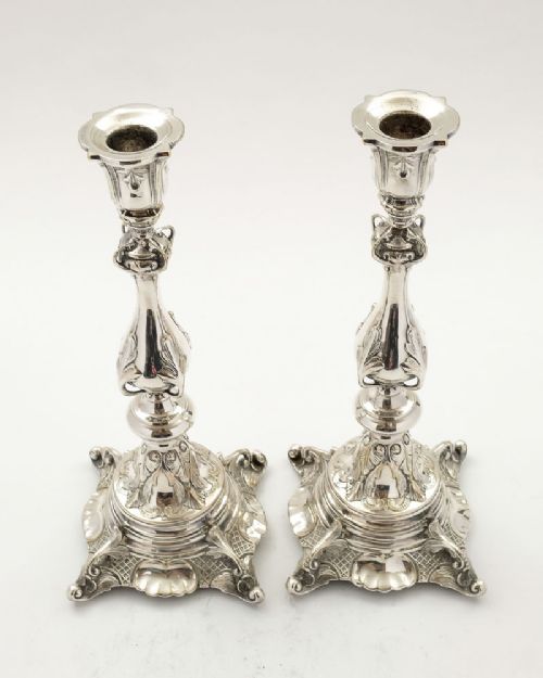 Elegant Pair Large Silver Plated Polish Candlesticks - circa 1880