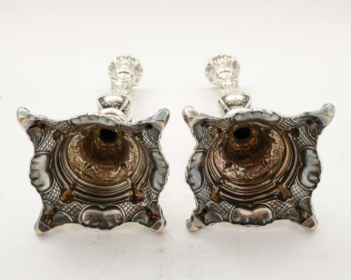 Elegant Pair Large Silver Plated Polish Candlesticks - circa 1880