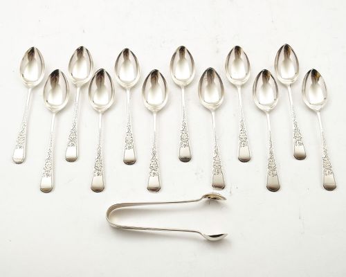 精美盒装 12 件爱德华时代银茶匙套装 - 谢菲尔德 1906