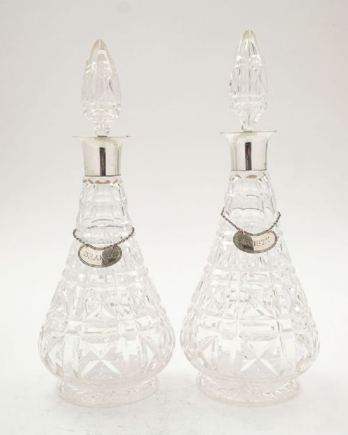 Fabulous Pair of Art Deco Silver Topped Decanters - London 1930