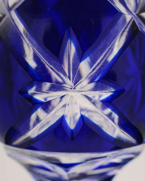 Fabulous Edwardian Blue Overlay Decanter with 2 matching glasses - circa 1905