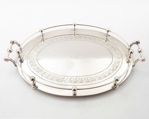 Gorgeous Victorian Christopher Dresser Style Silver Plated Gallery Tray - circa 1890