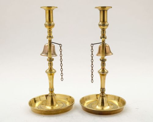 Unusual Matched Pair Georgian Brass Tavern Candlesticks - circa 1820
