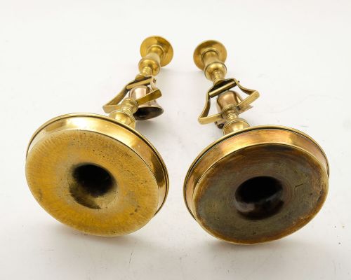Unusual Matched Pair Georgian Brass Tavern Candlesticks - circa 1820