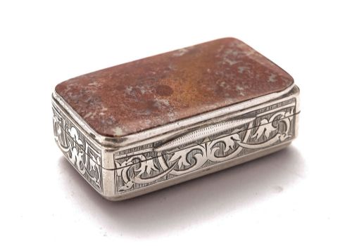 Gorgeous Victorian Silver and Stone Snuff Box - Birmingham 1877