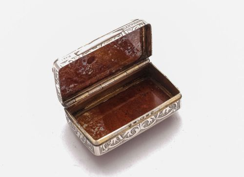 Gorgeous Victorian Silver and Stone Snuff Box - Birmingham 1877