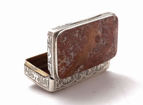 Gorgeous Victorian Silver and Stone Snuff Box - Birmingham 1877