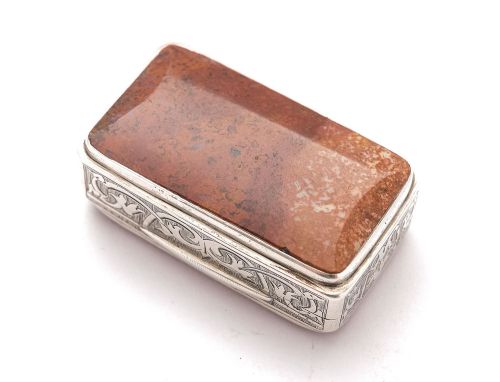 Gorgeous Victorian Silver and Stone Snuff Box - Birmingham 1877