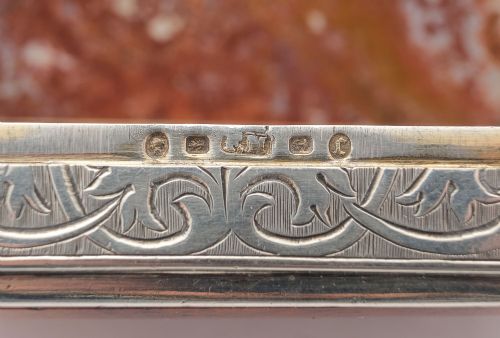 Gorgeous Victorian Silver and Stone Snuff Box - Birmingham 1877