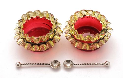 Pretty Pair Victorian Glass Salts - circa 1880