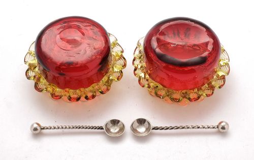 Pretty Pair Victorian Glass Salts - circa 1880