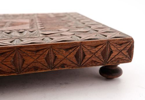 Nice Edwardian Welsh Chip Carved MahoganyCoaster - circa 1905