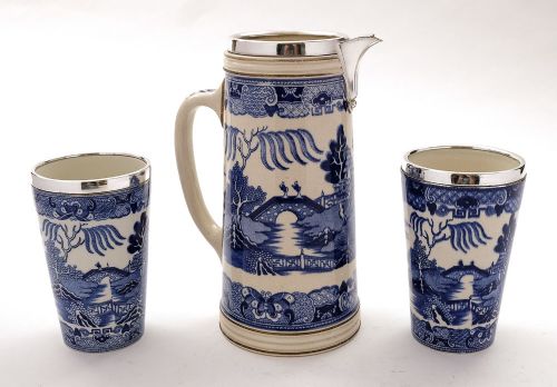 Gorgeous Victorian Blue & White China Drinking Set - circa 1890