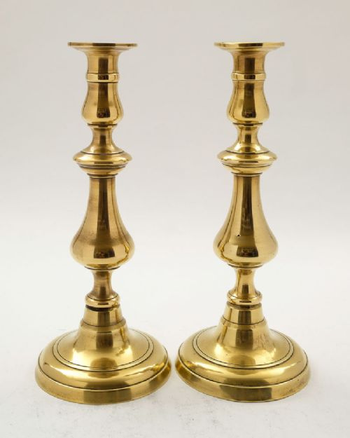 Gorgeous Pair Large Victorian Cast Brass Candlesticks - circa 1880
