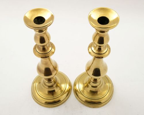 Gorgeous Pair Large Victorian Cast Brass Candlesticks - circa 1880