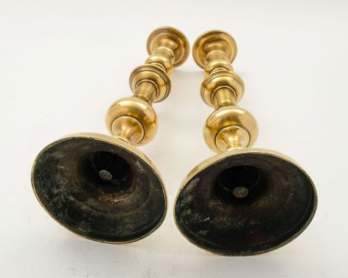 Gorgeous Pair Large Victorian Cast Brass Candlesticks - circa 1880