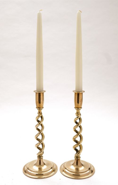 Lovely Pair of cast Brass Open Twist Candlesticks - circa 1920