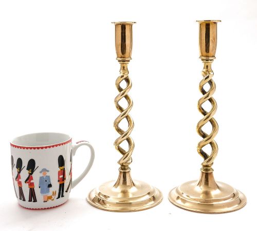 Lovely Pair of cast Brass Open Twist Candlesticks - circa 1920