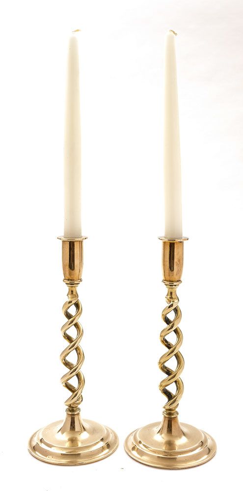 Lovely Pair of cast Brass Open Twist Candlesticks - circa 1920