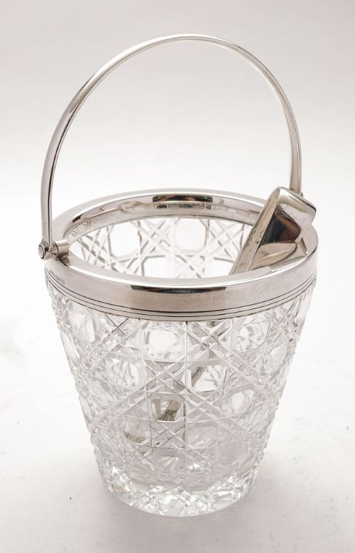 Lovely Edwardian Cut Glass Ice Bucket & Tongs - circa 1905