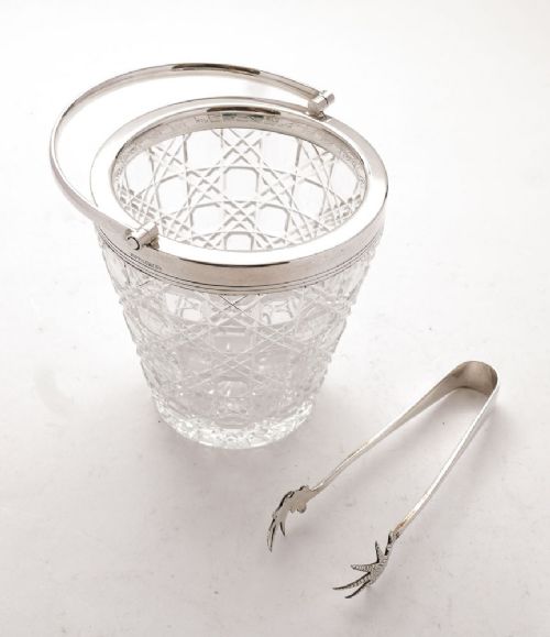 Lovely Edwardian Cut Glass Ice Bucket & Tongs - circa 1905