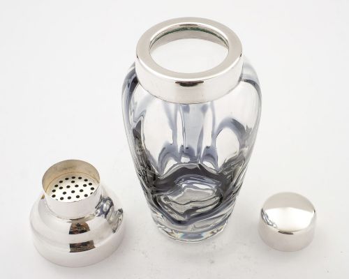Unusual Art Glass & Silver Plated Cocktail Shaker - circa 1960