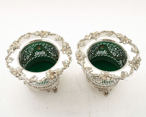 Fabulous Pair Edwardian Silver Plated Bottle Coasters - circa 1905