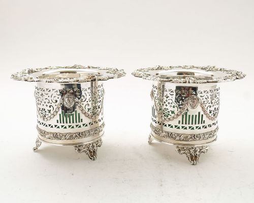 Fabulous Pair Edwardian Silver Plated Bottle Coasters - circa 1905