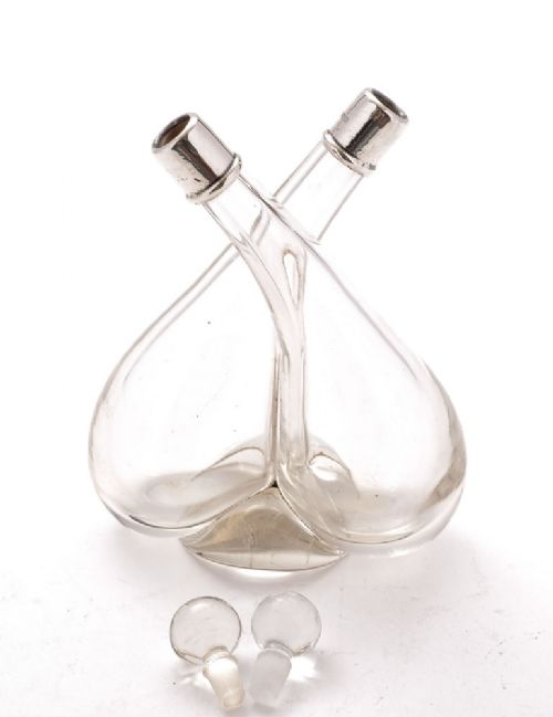 Nice Silver Topped Oil & Vinegar Condiment - Chester 1915