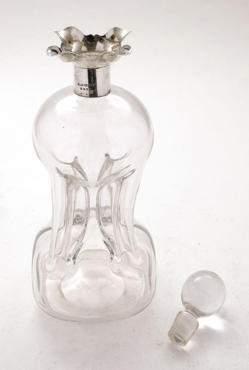 Nice English Silver Topped 'Glug Glug' Decanter - Birmingham 1912