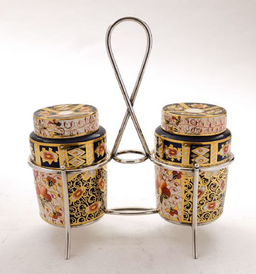Delightful Pair Edwardian China Preserve Jars - circa 1905