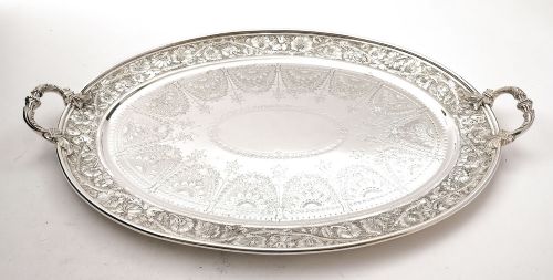 Fabulous Large Victorian Silver Plated Oval Tray - circa 1880