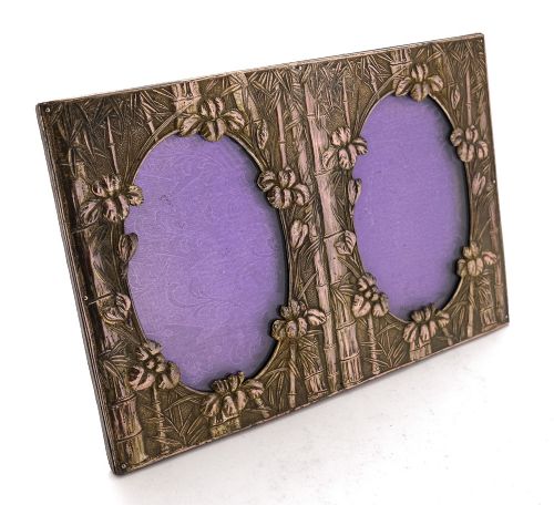 Lovely Japanese White Metal & Copper Double Picture Frame - circa 1930