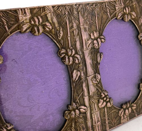 Lovely Japanese White Metal & Copper Double Picture Frame - circa 1930