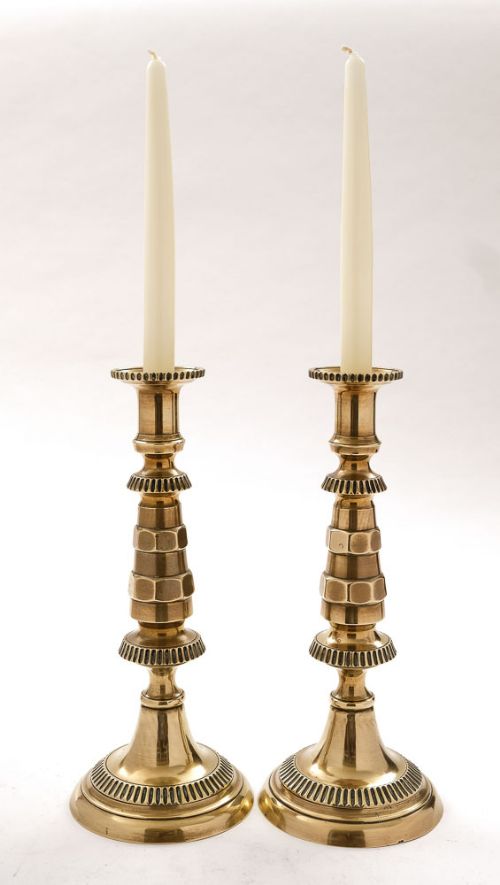 Rare Pair Victorian Industrial Style Brass Candlesticks - circa 1890