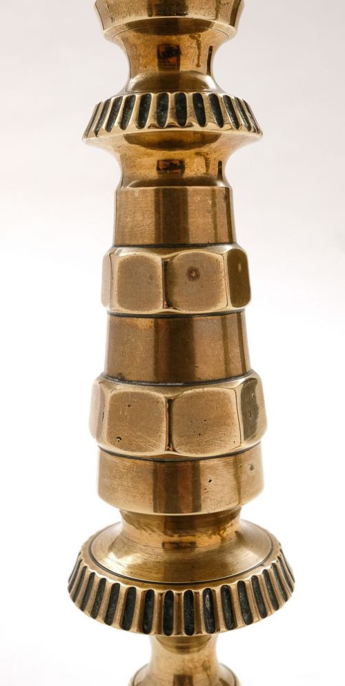 Rare Pair Victorian Industrial Style Brass Candlesticks - circa 1890