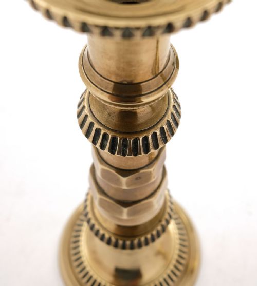 Rare Pair Victorian Industrial Style Brass Candlesticks - circa 1890